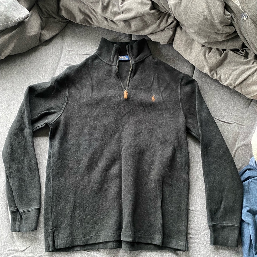 Polo Ralph Lauren Men’s Black Quarter Half Zip Sweater Great Condition Small - Picture 2 of 3
